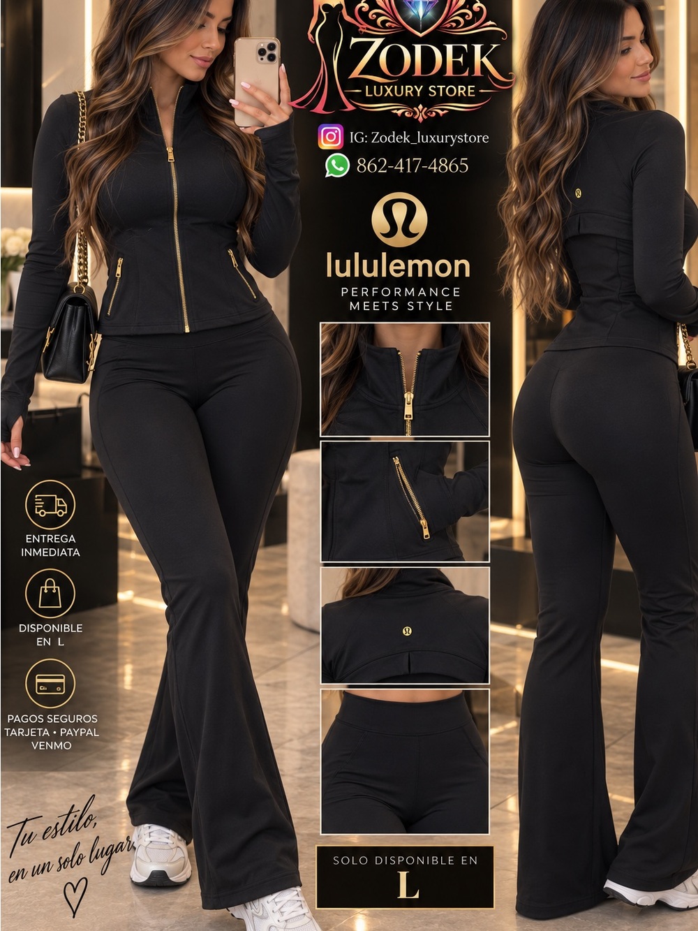 lululemon athletica Black Zip-Front Flare Pants and Jacket Set